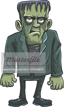Cartoon green Frankenstein monster with big eyes