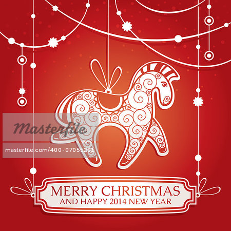 Christmas greeting card with horse vector illustration