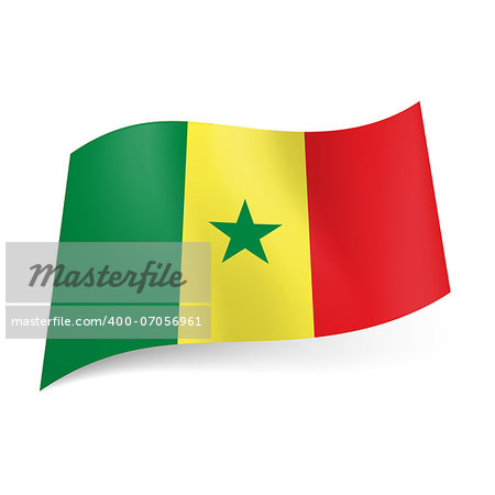 National flag of Senegal: green, yellow and red vertical stripes with green star on central band.