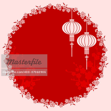 Oriental Chinese Lantern cherry blossom background