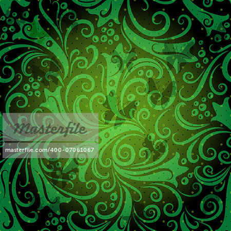 Black-green seamless vintage pattern with translucent flowers and butterflies (vector EPS 10)