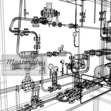 Wire-frame industrial equipment on the white background. EPS 10 vector format