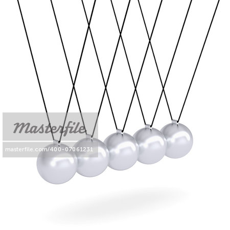 Close up of Newton's cradle. Isolated render on white background