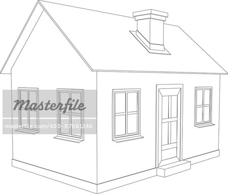 Small house. Wire-frame building on the white background. EPS 10 vector format