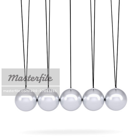 Close up of Newton's cradle. Isolated render on white background