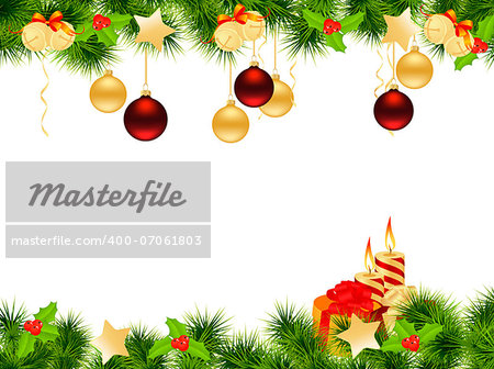 Christmas background with decorations and candles. Vector illustration.