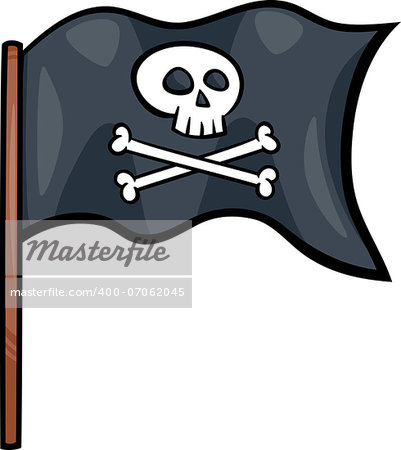 Cartoon Illustration of Pirate Flag with Skull and Bonws or Jolly Roger Object Clip Art