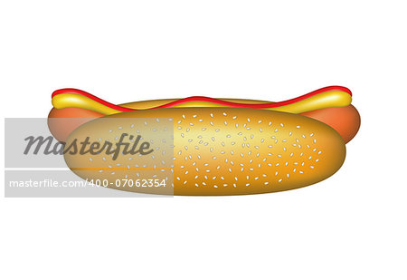 Hot dog with mustard and ketchup on white background