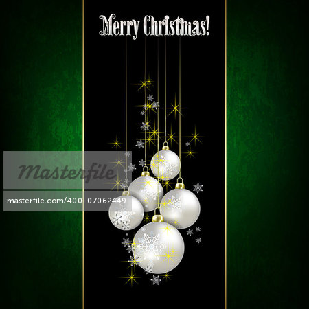 Abstract celebration greeting with white Christmas decorations on black