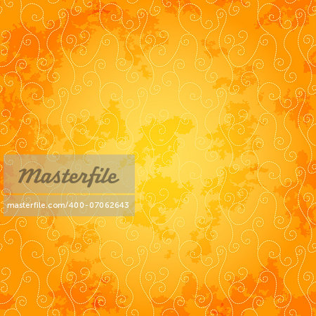 Bright orange seamless  spotty pattern in grunge style with vintage curls (vector EPS 10)