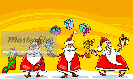 Cartoon Illustration of Santa Claus Characters Group with Christmas Presents or Gifts