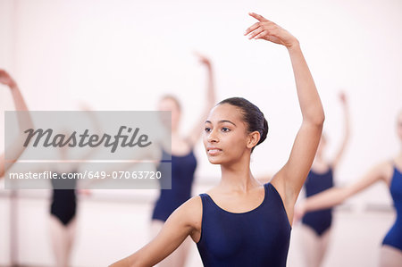 Group of synchronized teenage ballerinas