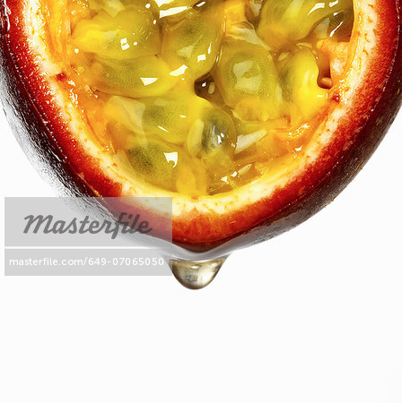 Juice dripping from passion fruit