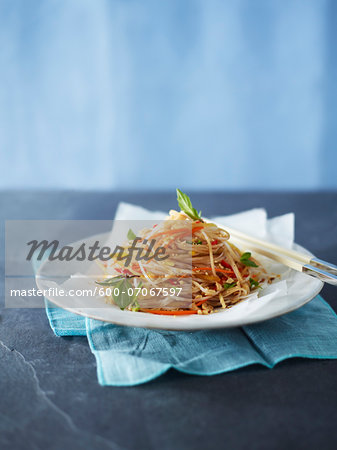 Pad Thai on Plate with Chopsticks, Studio Shot