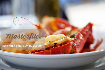 Lobster in a White Bowl; On an Outdoor Table at a Restaurant in the South of France