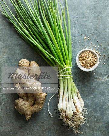 Fresh Ginger, Scallions and Sesame Seeds