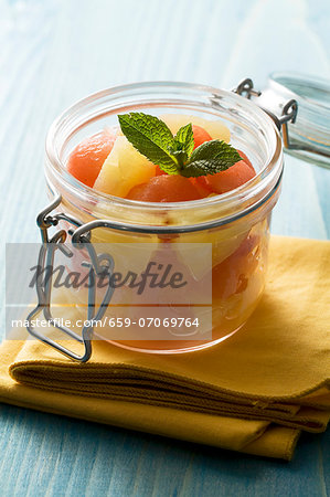 Watermelon and pineapple salad in a jar