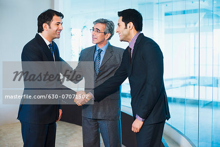 Businessman introducing his colleague to another businessman