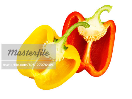 Cut out half a red and yellow pepper