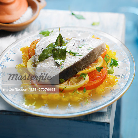 Swordfish,lemon and bay leaf Tajine