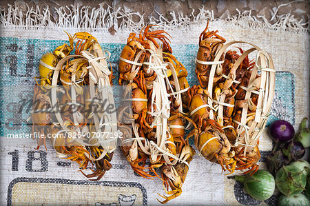 Fresh water crabs on a stall at the market in Luang Prabang, Laos