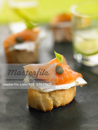 Anchovy,smoked salmon and caper crostini Anchovy,smoked salmon and caper crostini