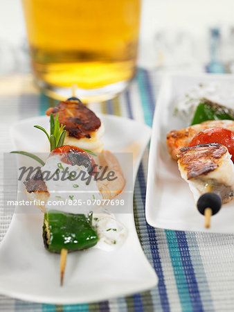 Monkfish,shrimp and tomato brochette with tartare sauce Monkfish,shrimp and tomato brochette with tartare sauce