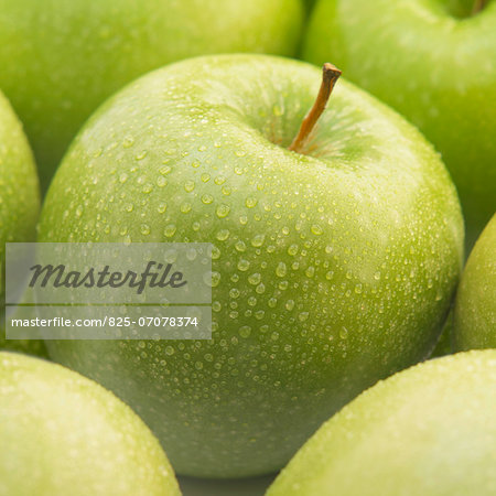 Granny Smith apples with droplets