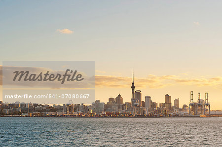 Auckland city skyline at sunset, Auckland, North Island, New Zealand, Pacific