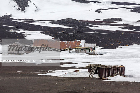 Remains of the abandoned whale station in Port Foster, Deception Island, South Shetland Islands, Antarctica, Polar Regions