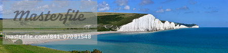 Cuckmere Haven and the Seven Sisters chalk cliffs, from the South Downs Way, East Sussex, England, United Kingdom, Europe