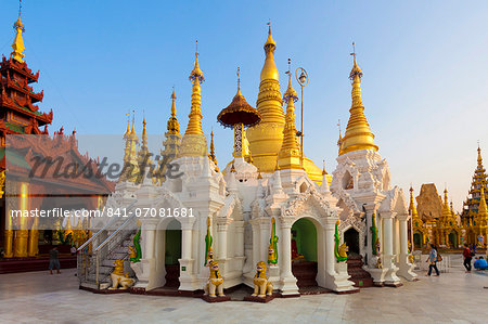 Temples and shrines at Shwedagon Paya (Pagoda), Yangon (Rangoon), Myanmar (Burma), Asia