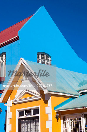 Colourful houses of Germanic design in the coastal town of Luderitz, Namibia, Africa