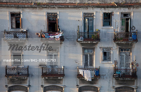 Balconies of a dilapidated apartment building, Havana Centro, Cuba Balconies of a dilapidated apartment building, Havana Centro, Cuba