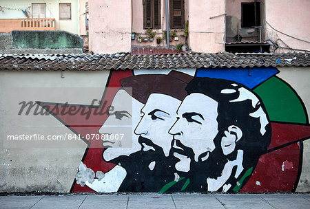 Revolutionary mural painted on wall, Havana Centro, Havana, Cuba, West Indies, Central America