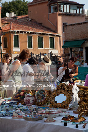 Flea market in Campo San Barnaba, Venice, Veneto, Italy, Europe