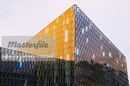 Harpa Concert Hall and Conference Center, the glass facade designed by Olafur Eliasson and Henning, Reykjavik, Iceland, Polar Regions