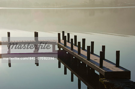 Boat Landing at dawn, Lake Ullswater, Lake District National Park, Cumbria, England, United Kingdom, Europe