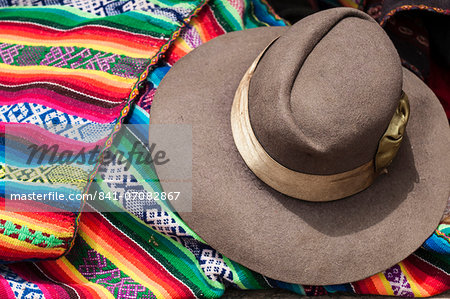 Inca woman's hat and blanket, Chinchero, Peru, South America