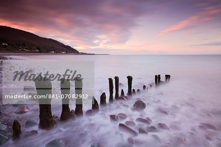 Weathered wooden groyne on Porlock Beach, Exmoor National Park, Somerset, England, United Kingdom, Europe Weathered wooden groyne on Porlock Beach, Exmoor National Park, Somerset, England, United Kingdom, Europe