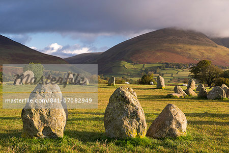 Castlerigg Stone Circle with Blencathra mountain behind, Lake District National Park, Cumbria, England, United Kingdom, Europe