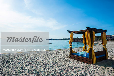 Huge double bed on the beach of Playa Palmira near La Paz, Baja California, Mexico, North America