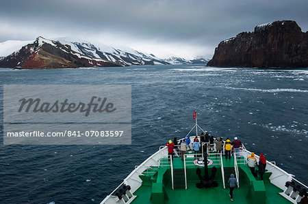 Cruise ship approaching Deception Island, South Shetland Islands, Antarctica, Polar Regions
