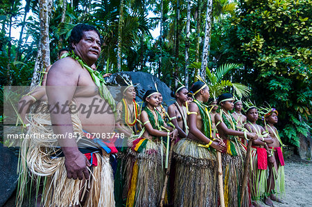Traditionally dressed islanders posing for the camera, Island of Yap, Federated States of Micronesia, Caroline Islands, Pacific