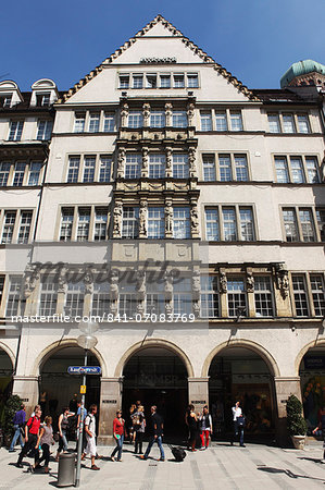 The Hirmer store on Kaufingerstrasse, the main shopping street, in central Munich, Bavaria, Germany, Europe