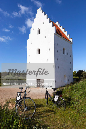 Tower of Den Tilsandede Kirke (Buried Church) buried by sand drifts, Skagen, Jutland, Denmark, Europe