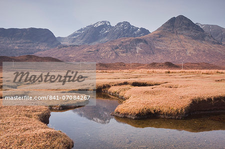 Loch Slapin and the mountain range of Strathaird on the Isle of Skye, Inner Hebrides, Scotland, United Kingdom, Europe