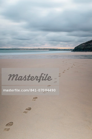 Footsteps in the sand, Carbis Bay beach, St. Ives, Cornwall, England, United Kingdom, Europe Footsteps in the sand, Carbis Bay beach, St. Ives, Cornwall, England, United Kingdom, Europe