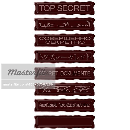 Reprints Print "Top Secret" in different languages. The illustration on a white background.