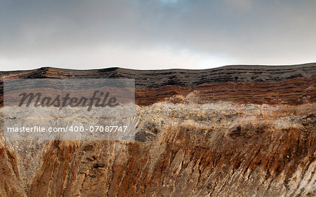 The inner wall of the Gran Cratere. The island of Vulcano